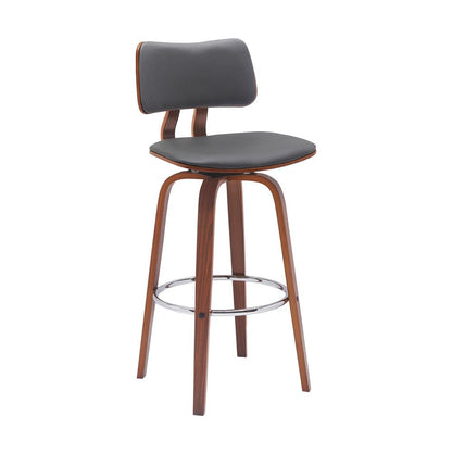 Armen Living - Pico 30in Swivel Walnut Wood Bar Stool in Gray Faux Leather with Chrome - LCPIBAWAGRY30 veiw 1