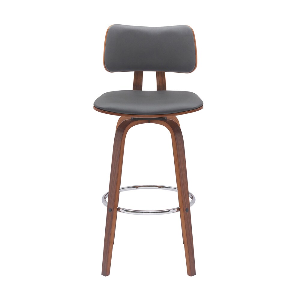 Armen Living - Pico 30in Swivel Walnut Wood Bar Stool in Gray Faux Leather with Chrome - LCPIBAWAGRY30 veiw 2