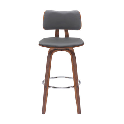 Armen Living - Pico 30in Swivel Walnut Wood Bar Stool in Gray Faux Leather with Chrome - LCPIBAWAGRY30 veiw 2
