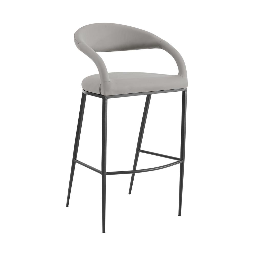 Armen Living - Ramona 30in Bar Stool with Matte Black Iron and Light Gray Leather - LCRABABLKPGRY30 veiw 1