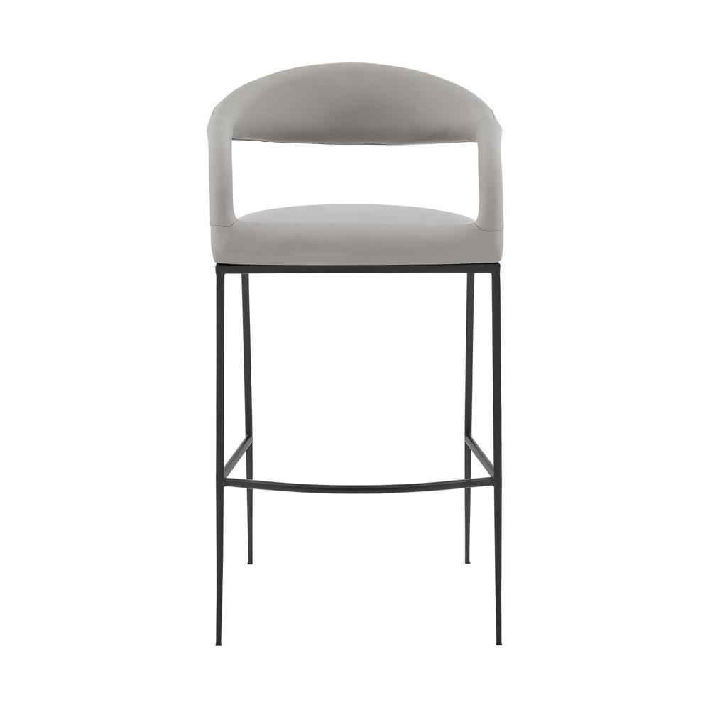 Armen Living - Ramona 30in Bar Stool with Matte Black Iron and Light Gray Leather - LCRABABLKPGRY30 veiw 2