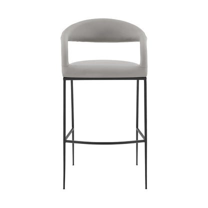 Armen Living - Ramona 30in Bar Stool with Matte Black Iron and Light Gray Leather - LCRABABLKPGRY30 veiw 2
