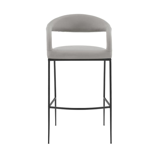 Armen Living - Ramona 30in Bar Stool with Matte Black Iron and Light Gray Leather - LCRABABLKPGRY30 veiw 2