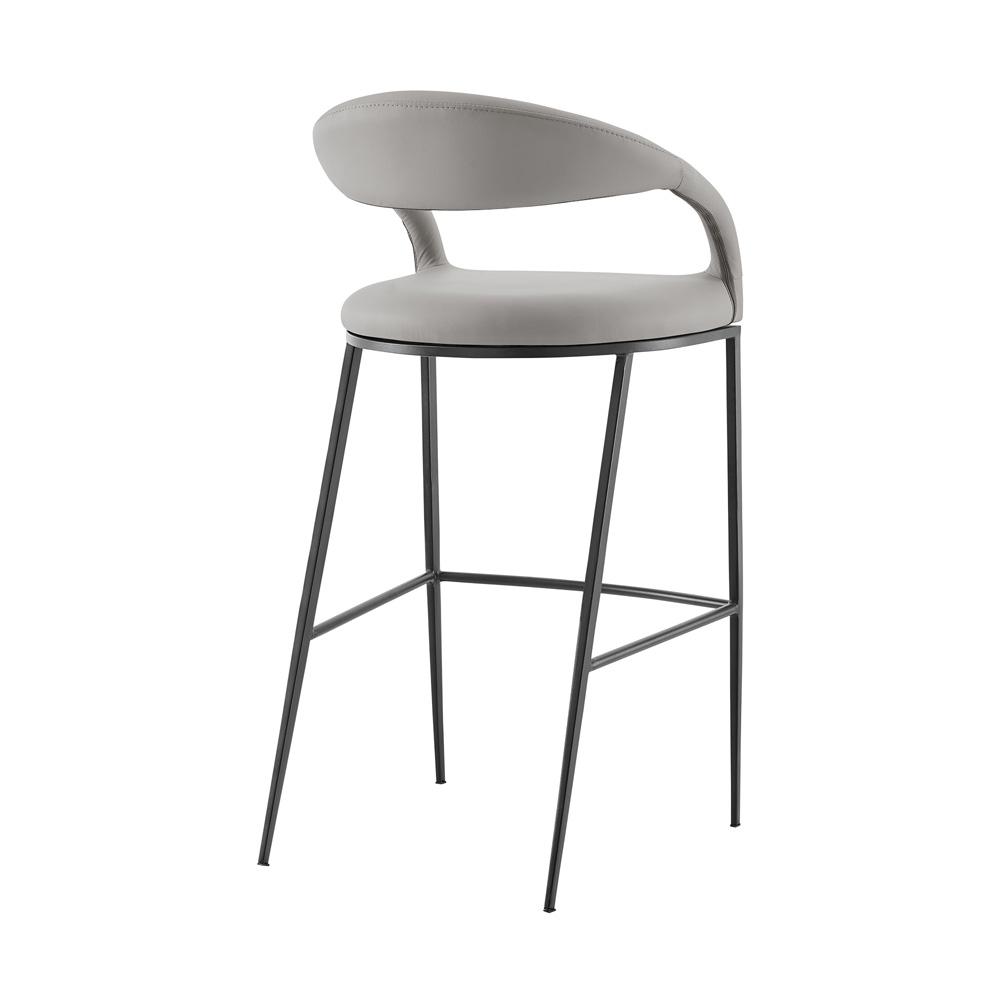 Armen Living - Ramona 30in Bar Stool with Matte Black Iron and Light Gray Leather - LCRABABLKPGRY30 veiw 3