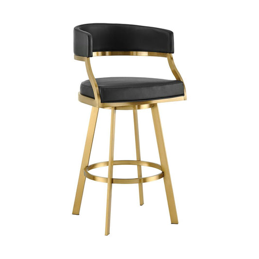 Armen Living - Saturn 26in Swivel Counter Stool with Gold Brushed Stainless Steel and Black Faux Leather - LCSNSWBABGLBLK26 veiw 1