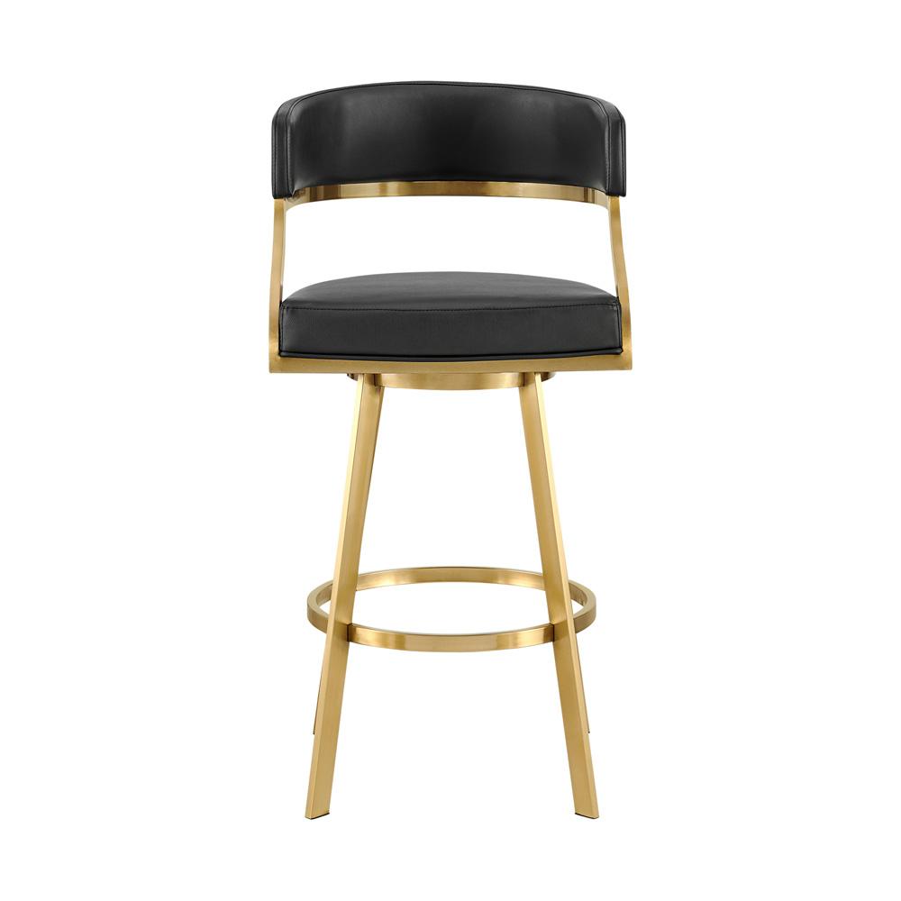 Armen Living - Saturn 26in Swivel Counter Stool with Gold Brushed Stainless Steel and Black Faux Leather - LCSNSWBABGLBLK26 veiw 2