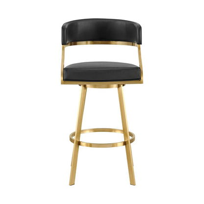 Armen Living - Saturn 26in Swivel Counter Stool with Gold Brushed Stainless Steel and Black Faux Leather - LCSNSWBABGLBLK26 veiw 2
