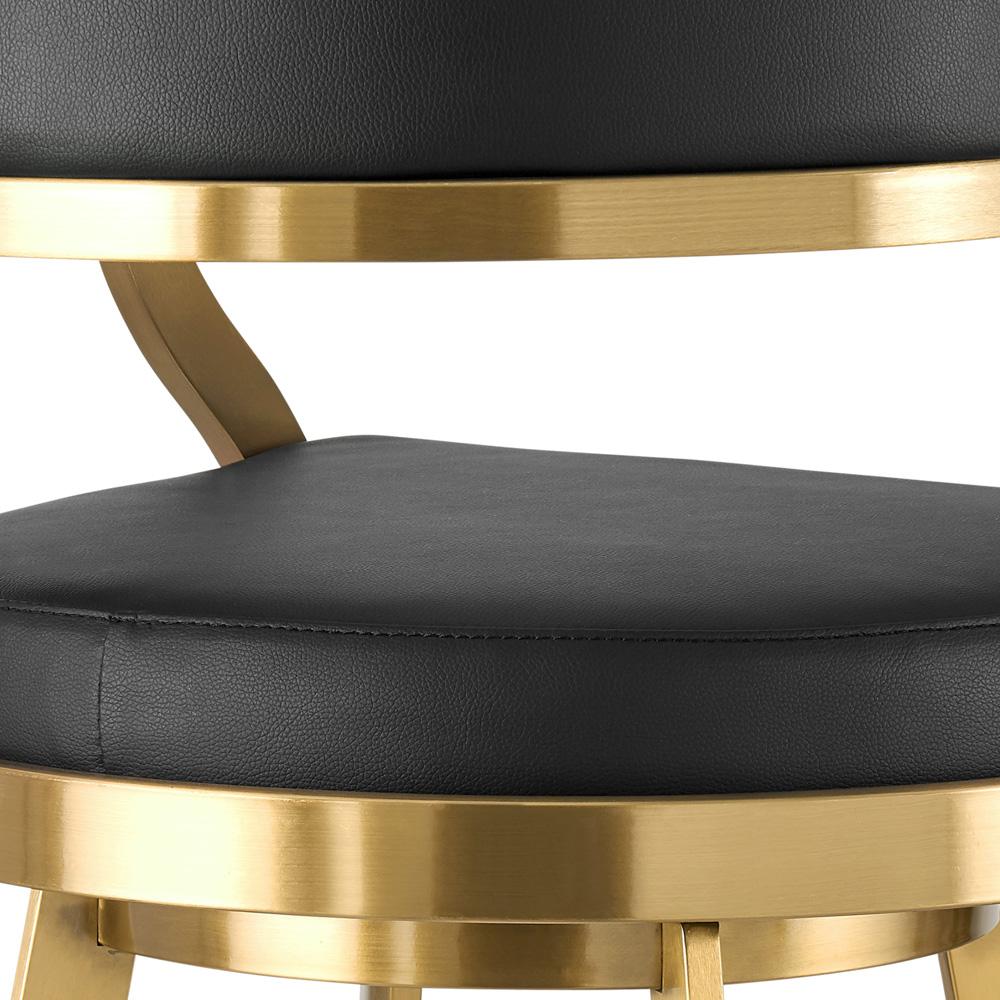 Armen Living - Saturn 26in Swivel Counter Stool with Gold Brushed Stainless Steel and Black Faux Leather - LCSNSWBABGLBLK26 veiw 5