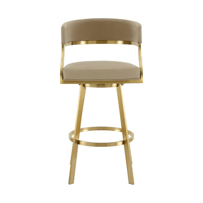 Armen Living - Saturn 26in Swivel Counter Stool with Gold Brushed Stainless Steel and Light Sand Faux Leather - LCSNSWBABGLLSA26 veiw 2