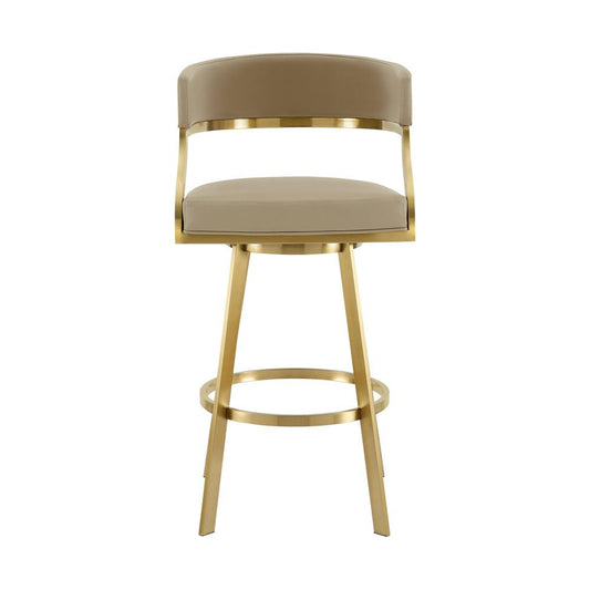 Armen Living - Saturn 26in Swivel Counter Stool with Gold Brushed Stainless Steel and Light Sand Faux Leather - LCSNSWBABGLLSA26 veiw 2
