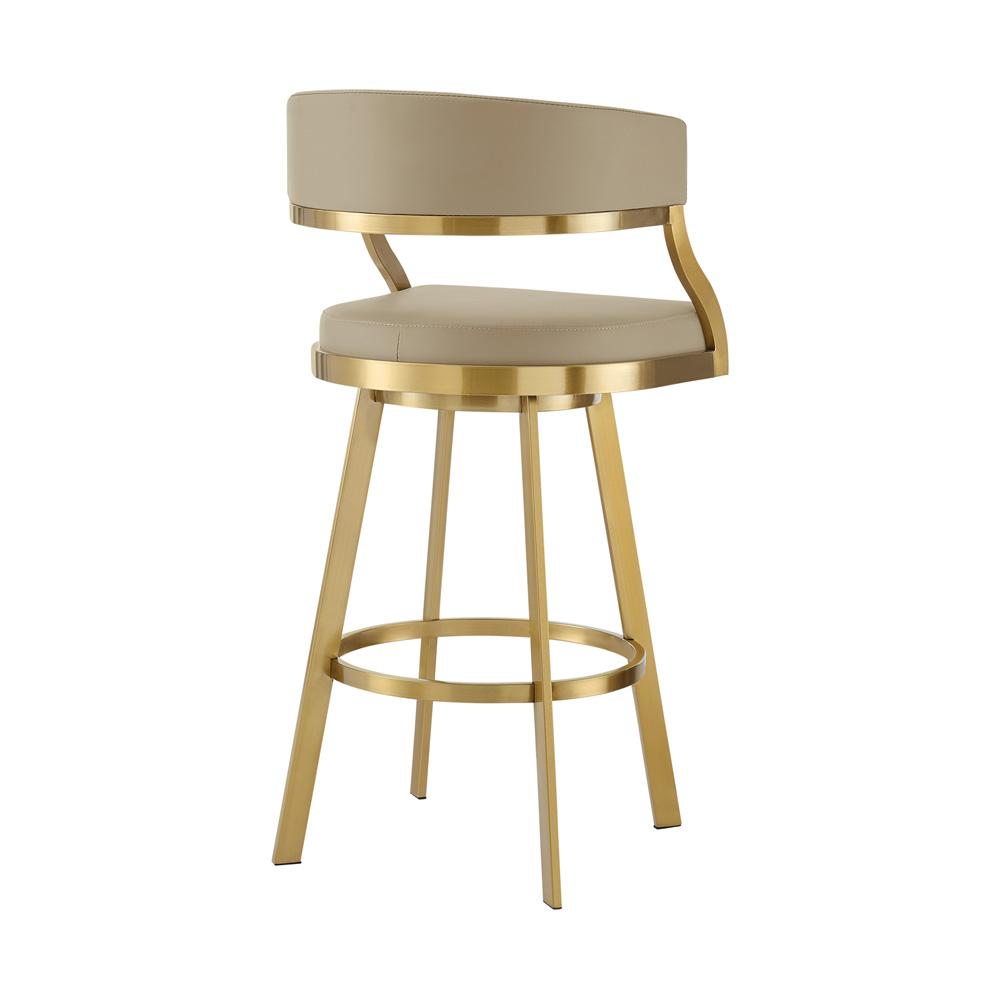Armen Living - Saturn 26in Swivel Counter Stool with Gold Brushed Stainless Steel and Light Sand Faux Leather - LCSNSWBABGLLSA26 veiw 3