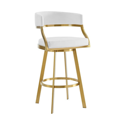 Armen Living - Saturn 26in Swivel Counter Stool with Gold Brushed Stainless Steel and White Faux Leather - LCSNSWBABGLWH26 veiw 1