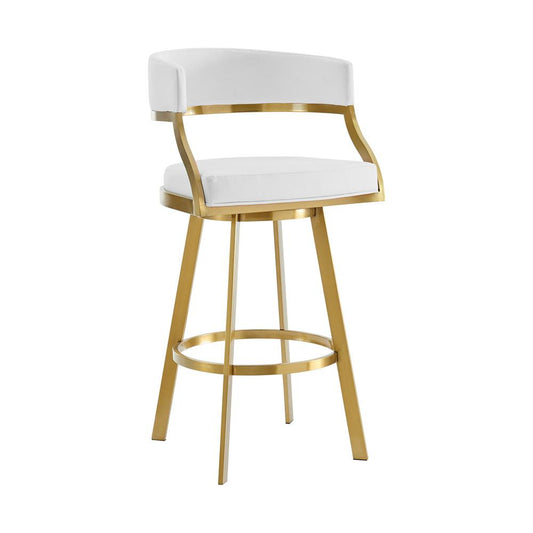 Armen Living - Saturn 26in Swivel Counter Stool with Gold Brushed Stainless Steel and White Faux Leather - LCSNSWBABGLWH26 veiw 1
