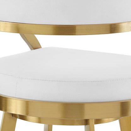 Armen Living - Saturn 26in Swivel Counter Stool with Gold Brushed Stainless Steel and White Faux Leather - LCSNSWBABGLWH26 veiw 5