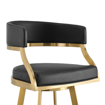 Armen Living - Saturn 30in Swivel Bar Stool with Gold Brushed Stainless Steel and Black Faux Leather - LCSNSWBABGLBLK30 veiw 4