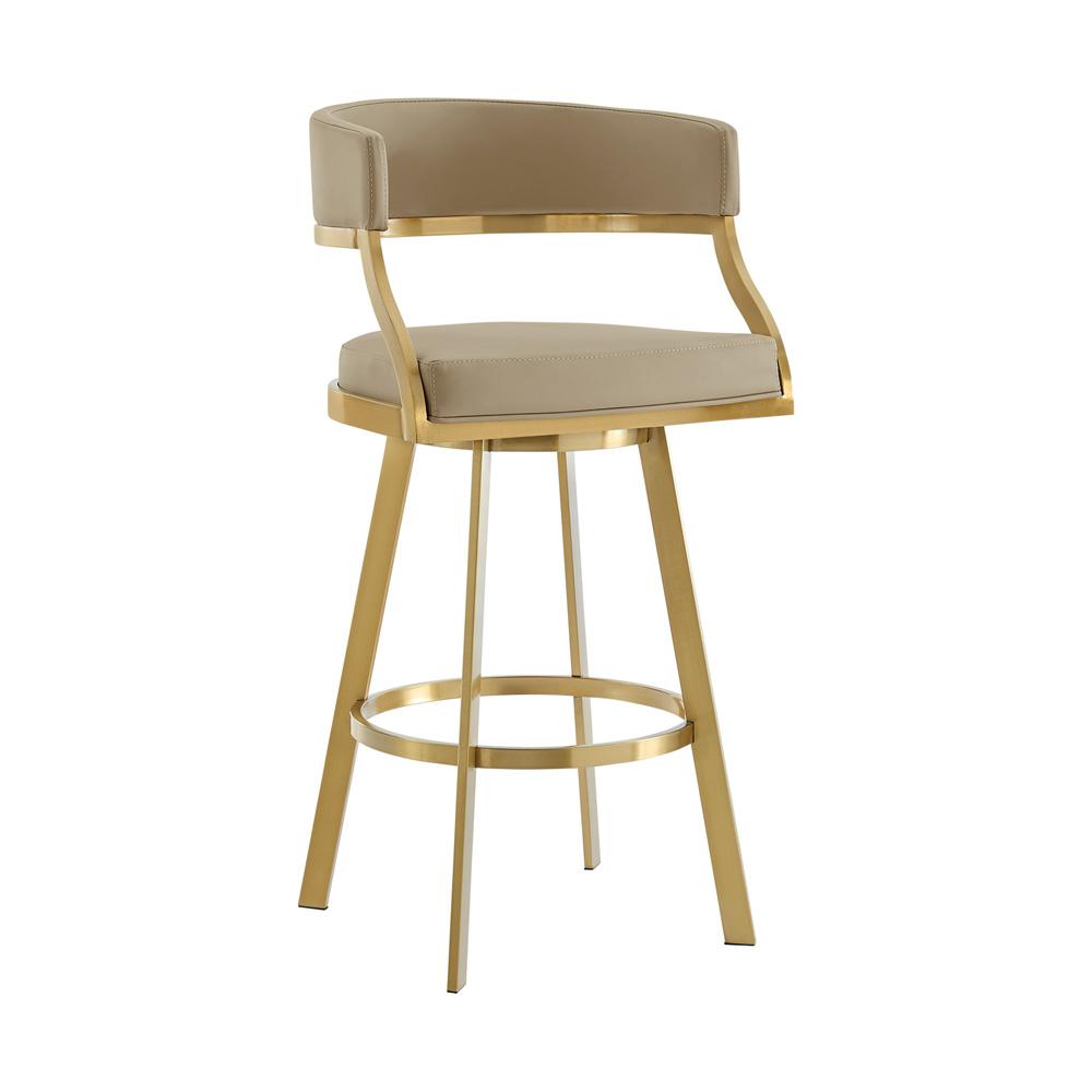 Armen Living - Saturn 30in Swivel Bar Stool with Gold Brushed Stainless Steel and Light Sand Faux Leather - LCSNSWBABGLLSA30 veiw 1