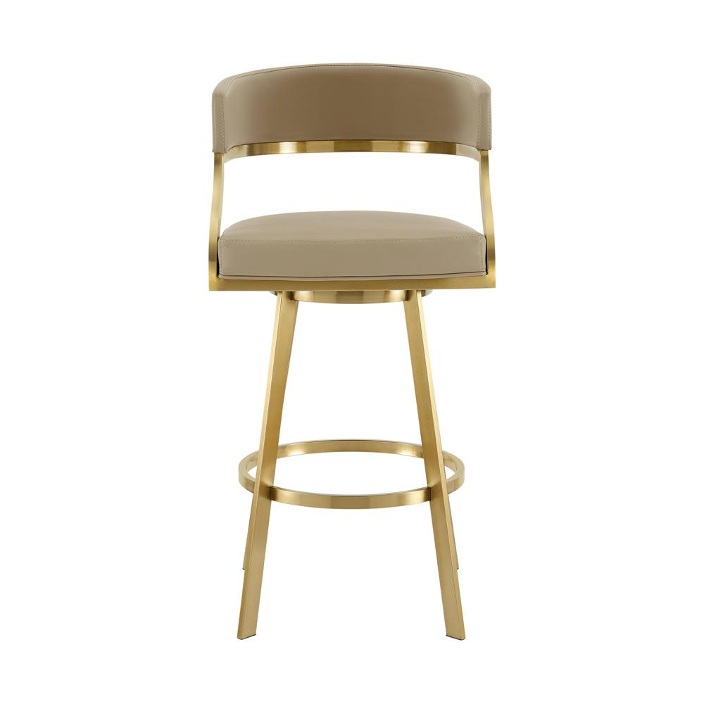 Armen Living - Saturn 30in Swivel Bar Stool with Gold Brushed Stainless Steel and Light Sand Faux Leather - LCSNSWBABGLLSA30 veiw 2