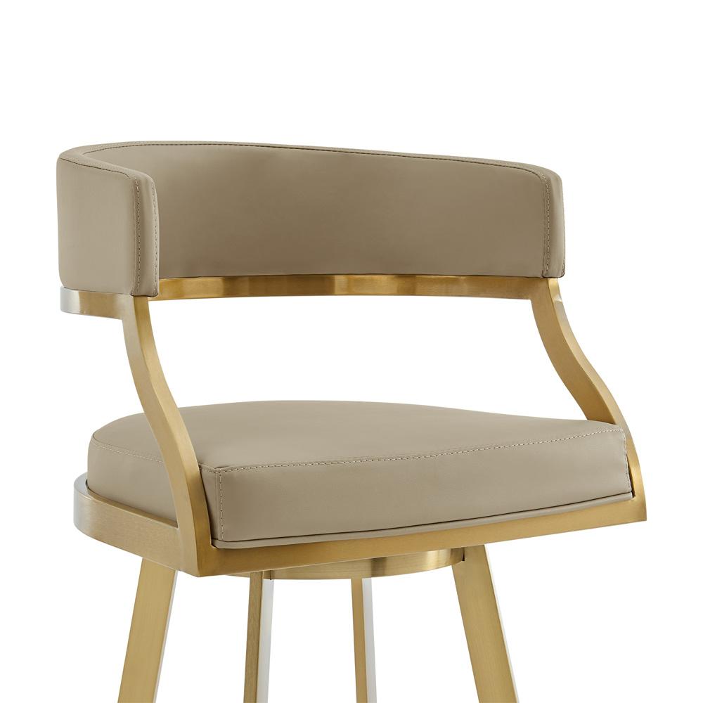 Armen Living - Saturn 30in Swivel Bar Stool with Gold Brushed Stainless Steel and Light Sand Faux Leather - LCSNSWBABGLLSA30 veiw 4