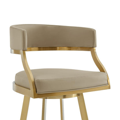 Armen Living - Saturn 30in Swivel Bar Stool with Gold Brushed Stainless Steel and Light Sand Faux Leather - LCSNSWBABGLLSA30 veiw 4