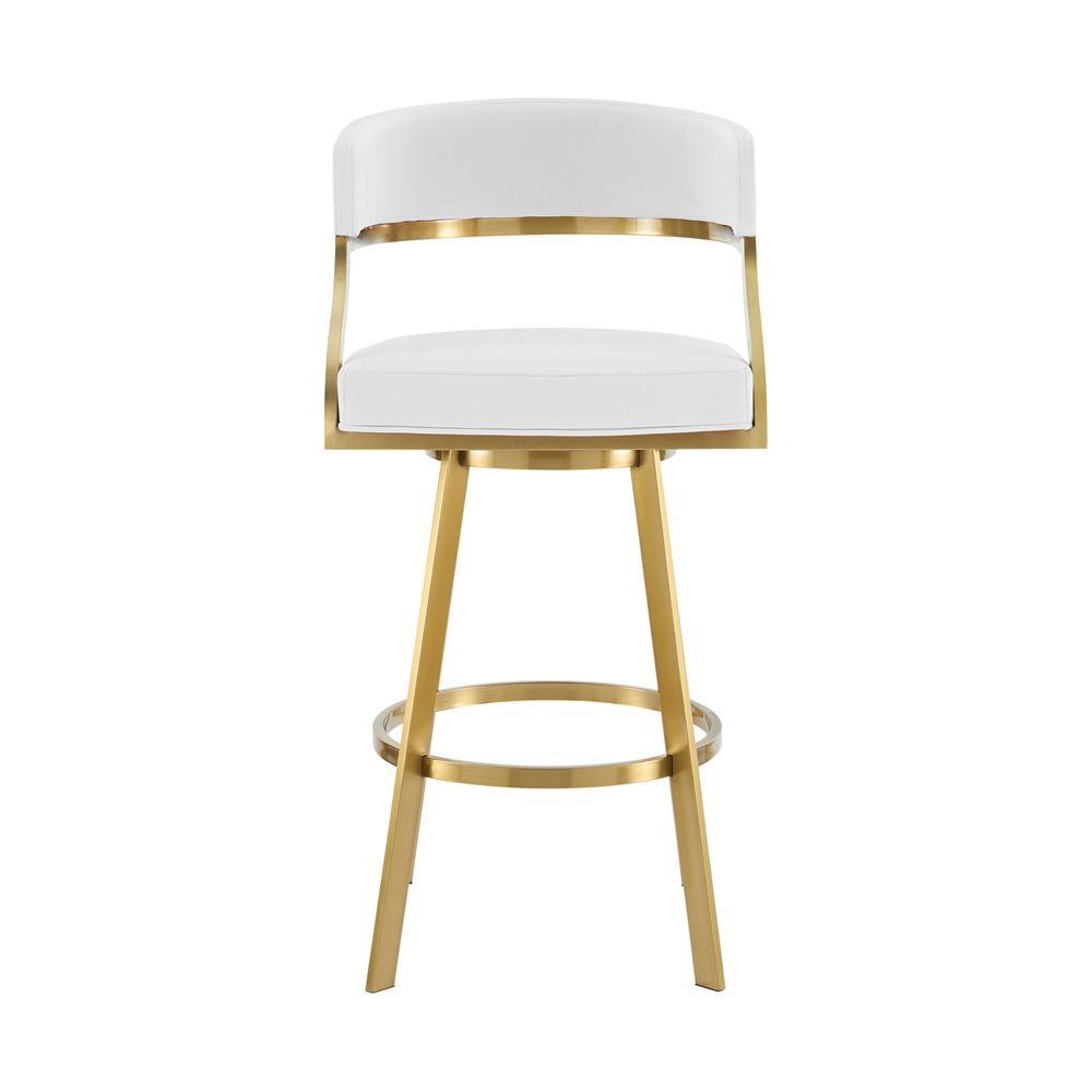Armen Living - Saturn 30in Swivel Bar Stool with Gold Brushed Stainless Steel and White Faux Leather - LCSNSWBABGLWH30 veiw 2