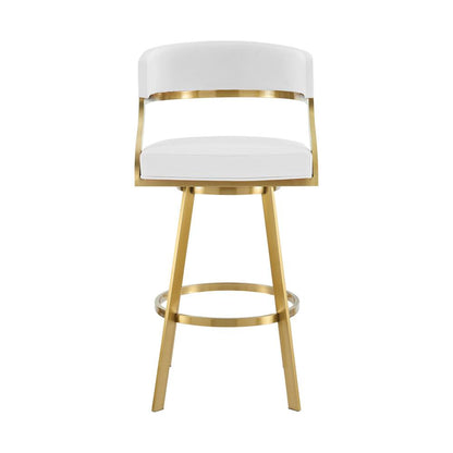Armen Living - Saturn 30in Swivel Bar Stool with Gold Brushed Stainless Steel and White Faux Leather - LCSNSWBABGLWH30 veiw 2