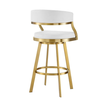 Armen Living - Saturn 30in Swivel Bar Stool with Gold Brushed Stainless Steel and White Faux Leather - LCSNSWBABGLWH30 veiw 3
