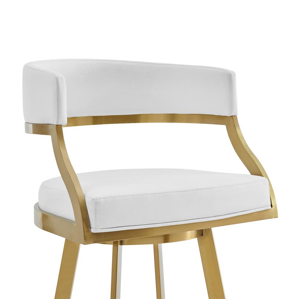 Armen Living - Saturn 30in Swivel Bar Stool with Gold Brushed Stainless Steel and White Faux Leather - LCSNSWBABGLWH30 veiw 4