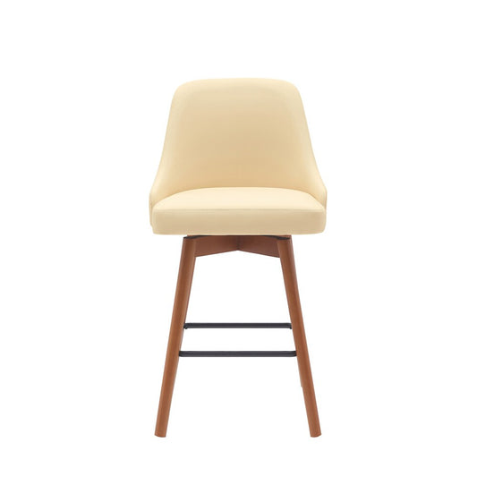 Armen Living - Sicily 26in Swivel Walnut Wood Counter Stool in Cream Faux Leather - LCSIBAWACR26 veiw 2