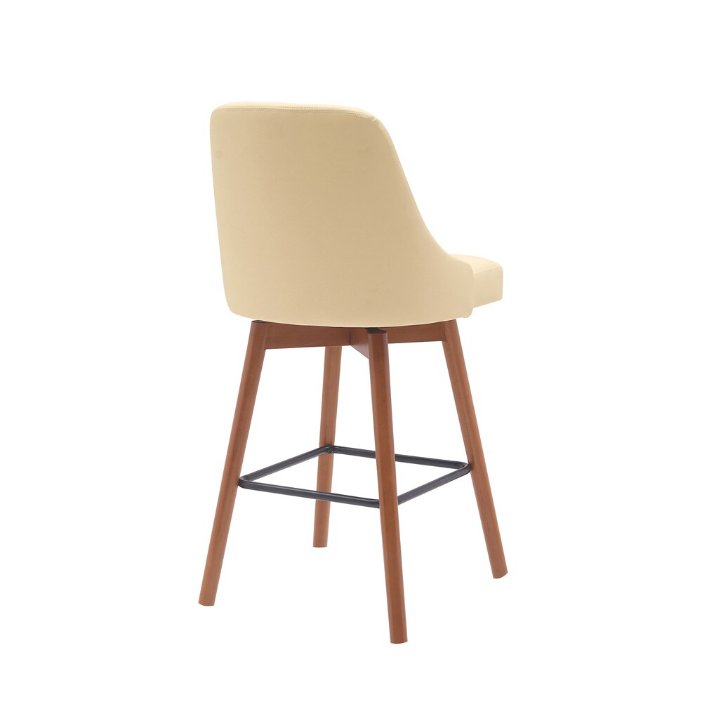 Armen Living - Sicily 26in Swivel Walnut Wood Counter Stool in Cream Faux Leather - LCSIBAWACR26 veiw 3