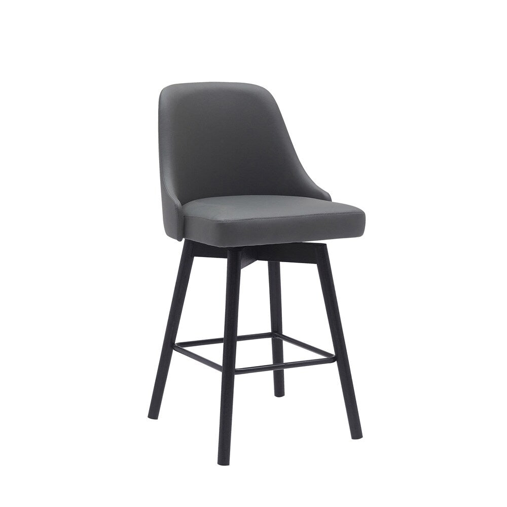 Armen Living - Sicily 26in Swivel Black Wood Counter Stool in Gray Faux Leather - LCSIBABLKGRY26 veiw 1