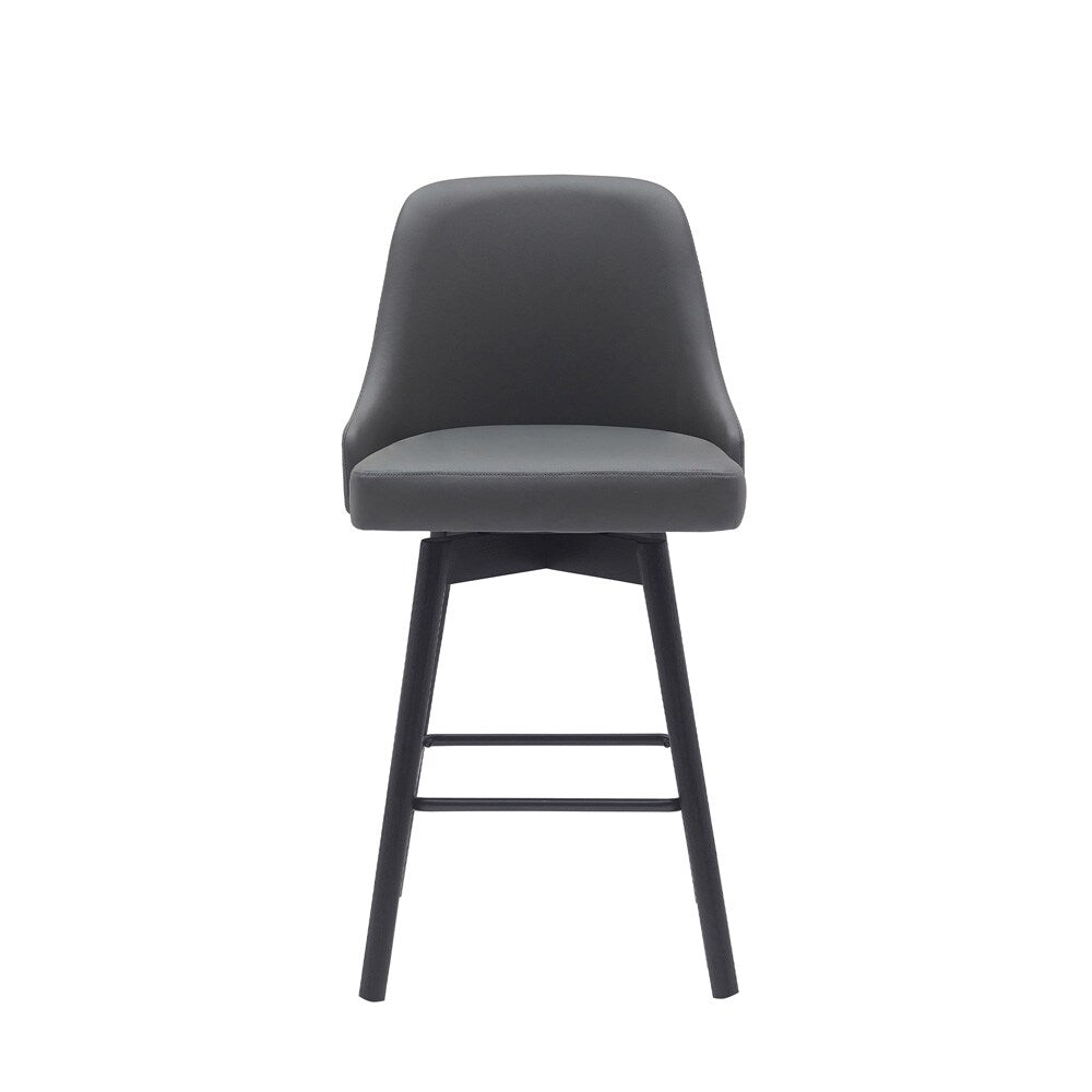 Armen Living - Sicily 26in Swivel Black Wood Counter Stool in Gray Faux Leather - LCSIBABLKGRY26 veiw 2