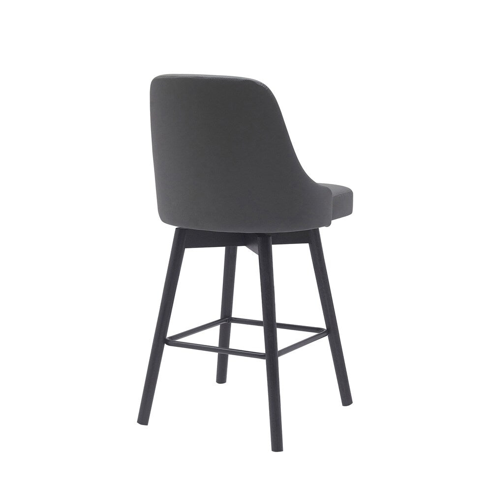 Armen Living - Sicily 26in Swivel Black Wood Counter Stool in Gray Faux Leather - LCSIBABLKGRY26 veiw 3