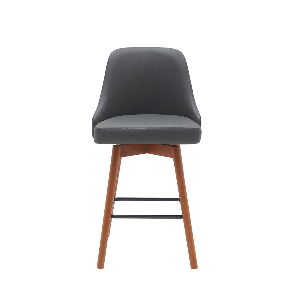 Armen Living - Sicily 26in Swivel Walnut Wood Counter Stool in Gray Faux Leather - LCSIBAWAGRY26 veiw 2