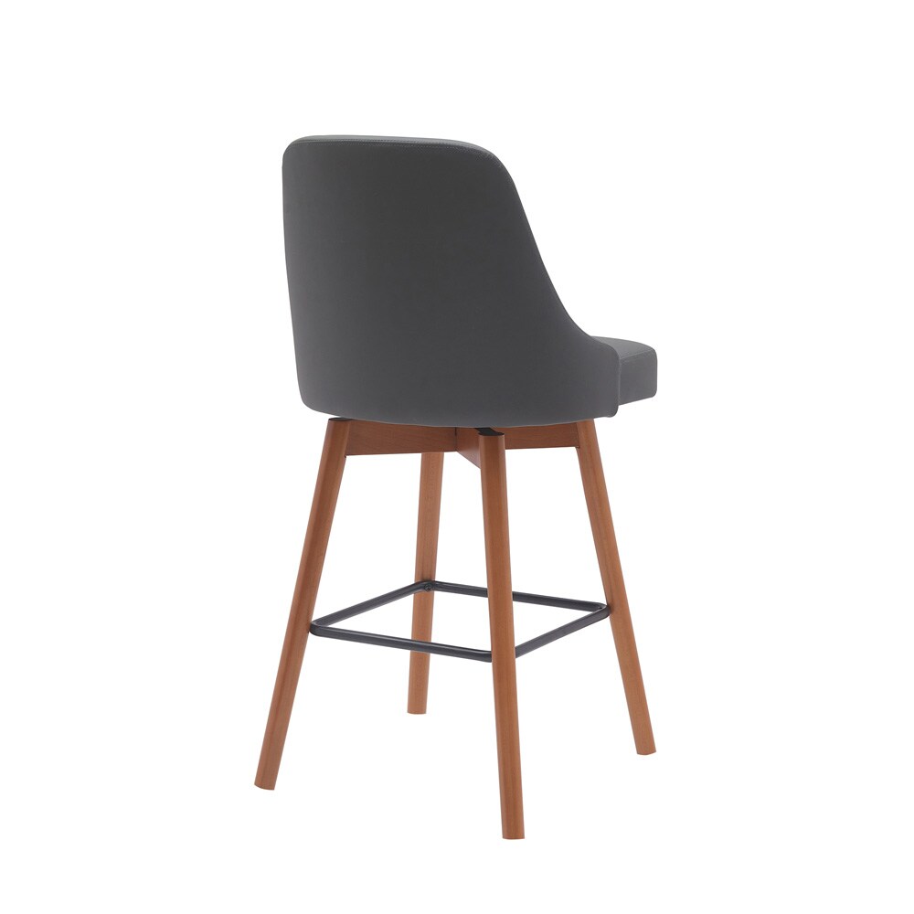 Armen Living - Sicily 26in Swivel Walnut Wood Counter Stool in Gray Faux Leather - LCSIBAWAGRY26 veiw 3