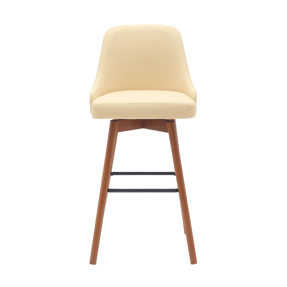 Armen Living - Sicily 30in Swivel Walnut Wood Bar Stool in Cream Faux Leather - LCSIBAWACR30 veiw 2