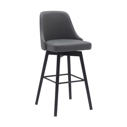 Armen Living - Sicily 30in Swivel Black Wood Bar Stool in Gray Faux Leather - LCSIBABLKGRY30 veiw 1