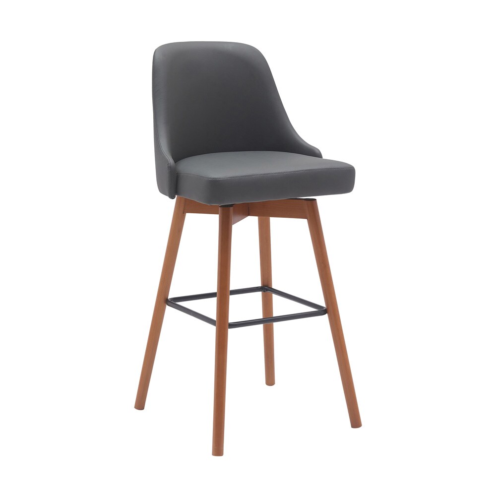 Armen Living - Sicily 30in Swivel Walnut Wood Bar Stool in Gray Faux Leather - LCSIBAWAGRY30 veiw 1