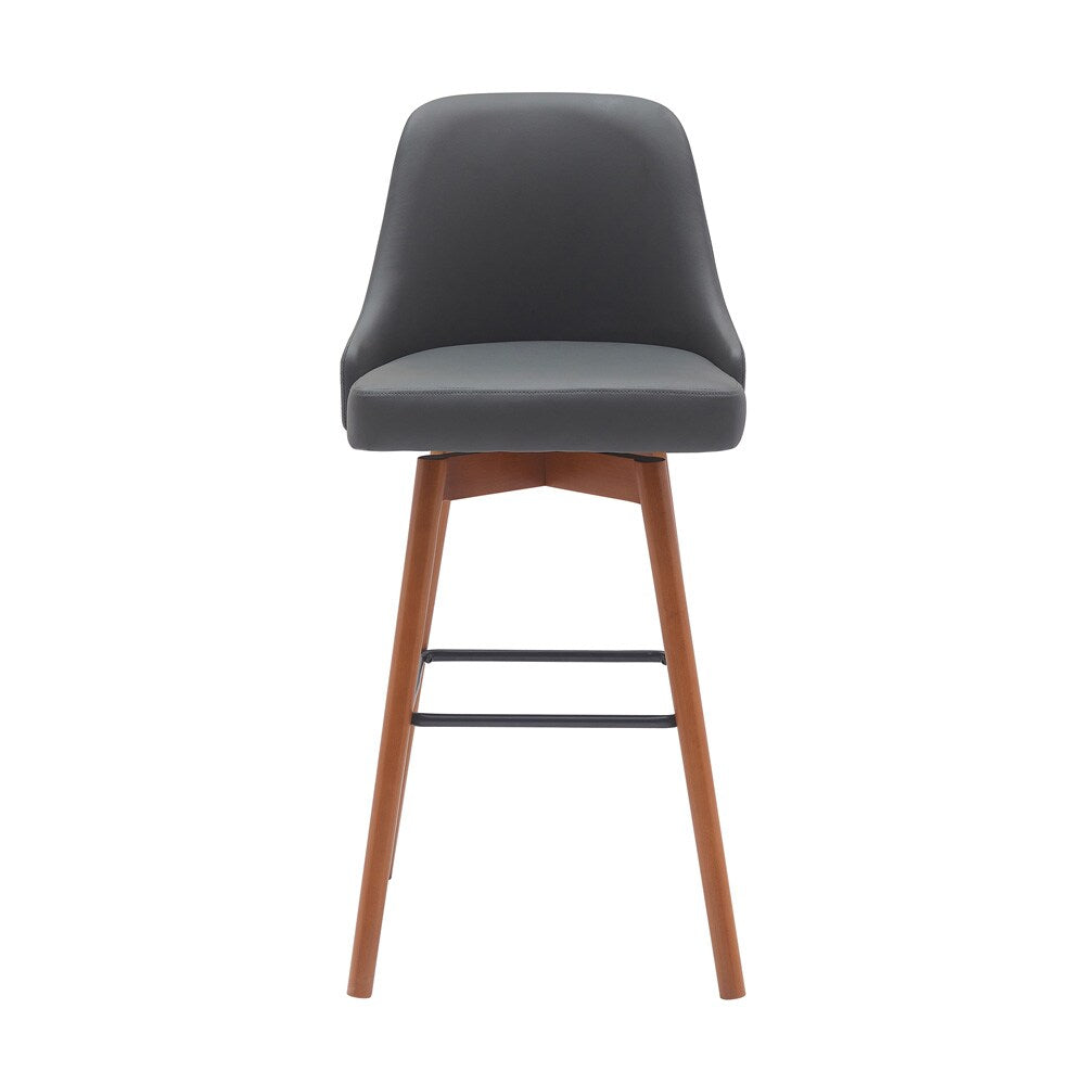 Armen Living - Sicily 30in Swivel Walnut Wood Bar Stool in Gray Faux Leather - LCSIBAWAGRY30 veiw 2