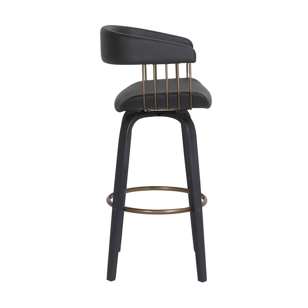 Armen Living - Topanga 26in Swivel Black Wood Counter Stool in Black Faux Leather with Golden Bronze Metal - LCTOBABLKBLK26 veiw 3