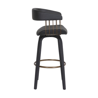 Armen Living - Topanga 26in Swivel Black Wood Counter Stool in Black Faux Leather with Golden Bronze Metal - LCTOBABLKBLK26 veiw 3