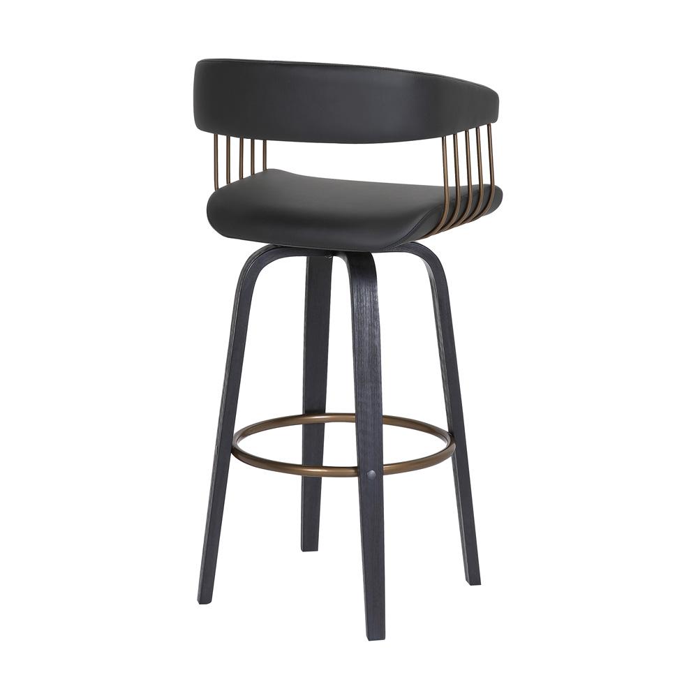 Armen Living - Topanga 26in Swivel Black Wood Counter Stool in Black Faux Leather with Golden Bronze Metal - LCTOBABLKBLK26 veiw 4