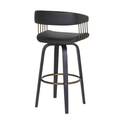 Armen Living - Topanga 26in Swivel Black Wood Counter Stool in Black Faux Leather with Golden Bronze Metal - LCTOBABLKBLK26 veiw 4