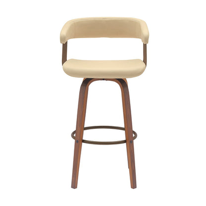 Armen Living - Topanga 26in Swivel Walnut Wood Counter Stool in Cream Faux Leather with Golden Bronze Metal - LCTOBAWACR26 veiw 2