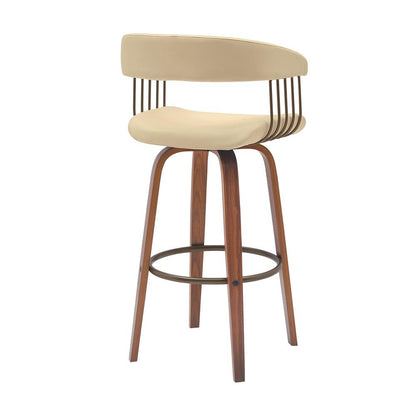 Armen Living - Topanga 26in Swivel Walnut Wood Counter Stool in Cream Faux Leather with Golden Bronze Metal - LCTOBAWACR26 veiw 3