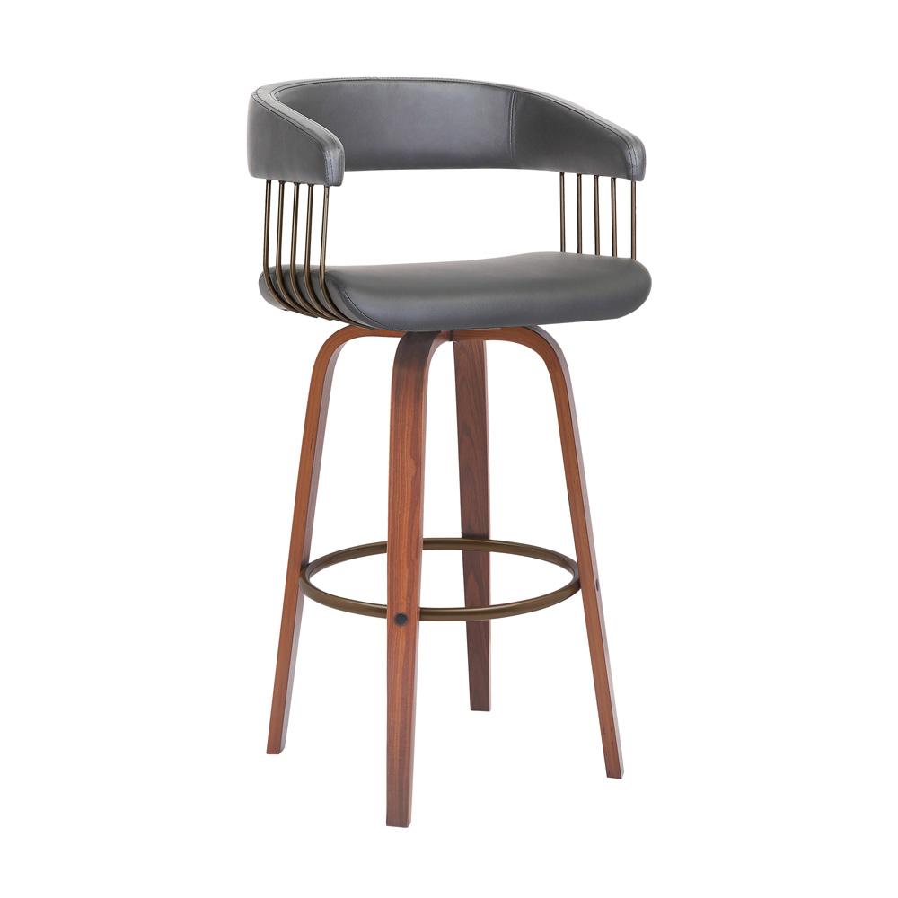 Armen Living - Topanga 26in Swivel Walnut Wood Counter Stool in Gray Faux Leather with Golden Bronze Metal - LCTOBAWAGRY26 veiw 1