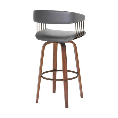 Armen Living - Topanga 26in Swivel Walnut Wood Counter Stool in Gray Faux Leather with Golden Bronze Metal - LCTOBAWAGRY26 veiw 3