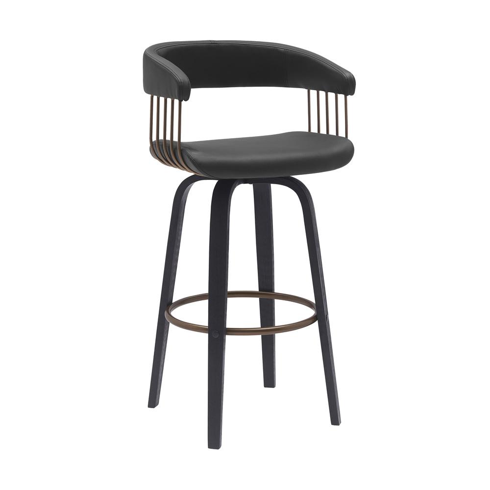 Armen Living - Topanga 30.5in Swivel Black Wood Bar Stool in Black Faux Leather with Golden Bronze Metal - LCTOBABLKBLK30 veiw 1