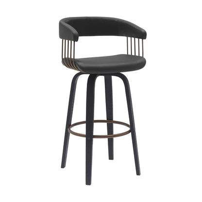 Armen Living - Topanga 30.5in Swivel Black Wood Bar Stool in Black Faux Leather with Golden Bronze Metal - LCTOBABLKBLK30 veiw 1