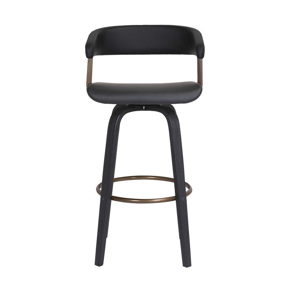 Armen Living - Topanga 30.5in Swivel Black Wood Bar Stool in Black Faux Leather with Golden Bronze Metal - LCTOBABLKBLK30 veiw 2