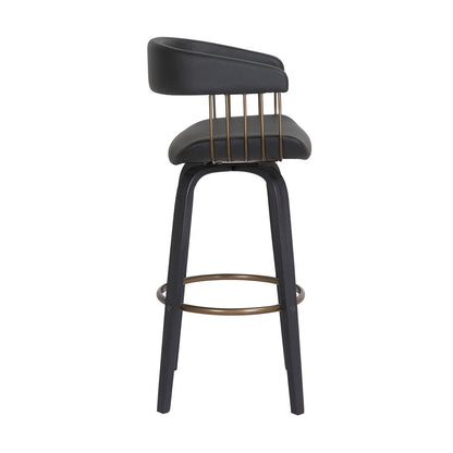 Armen Living - Topanga 30.5in Swivel Black Wood Bar Stool in Black Faux Leather with Golden Bronze Metal - LCTOBABLKBLK30 veiw 3